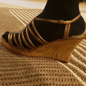 Yellowbox Gold cork wedges sandals "Serafina" 10